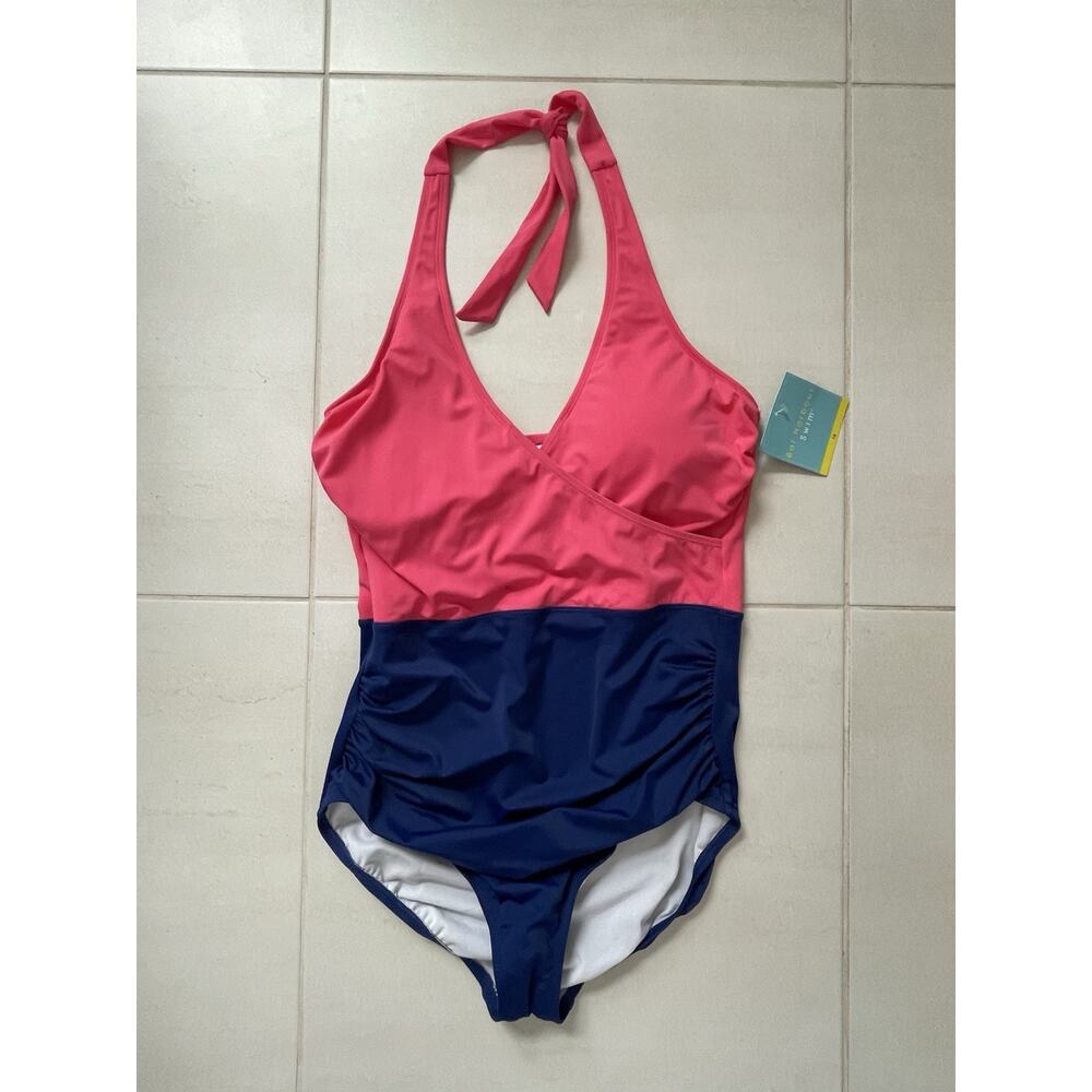 Bal Harbour Swim One Piece Swimsuit Halter Plunge Color Block